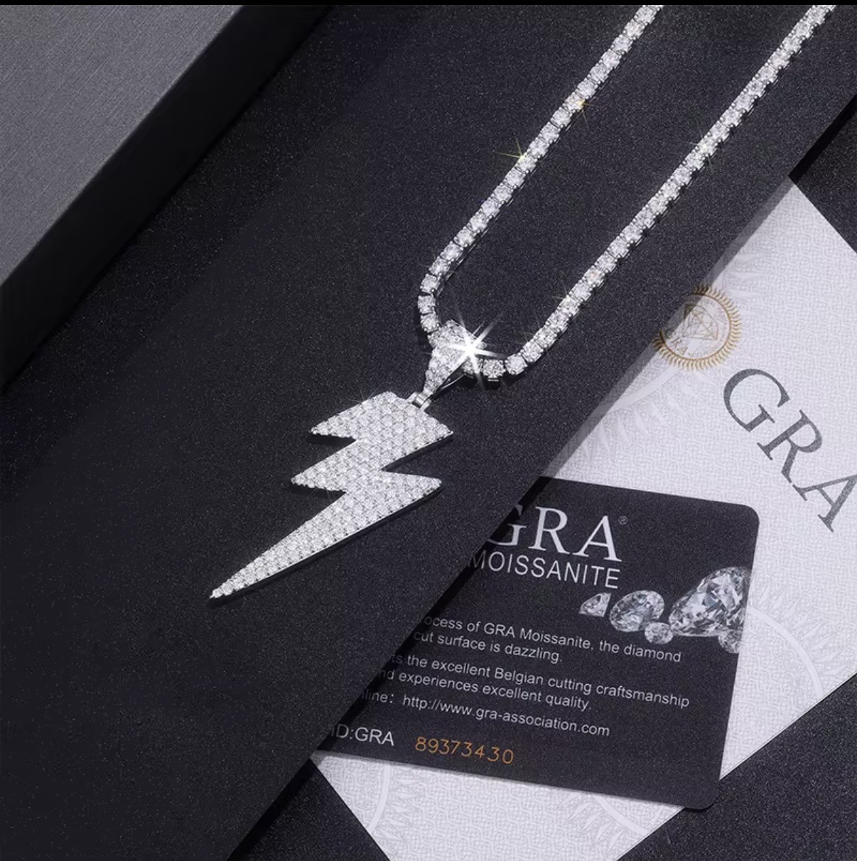 925 Sterling Silver Lightning Bolt Pendant | VVS Moissanite | GRA Certified