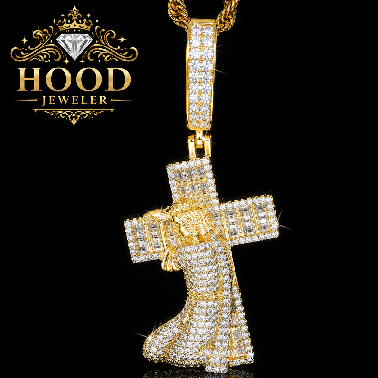 Praying Jesus Cross Pendant – S925 Moissanite
