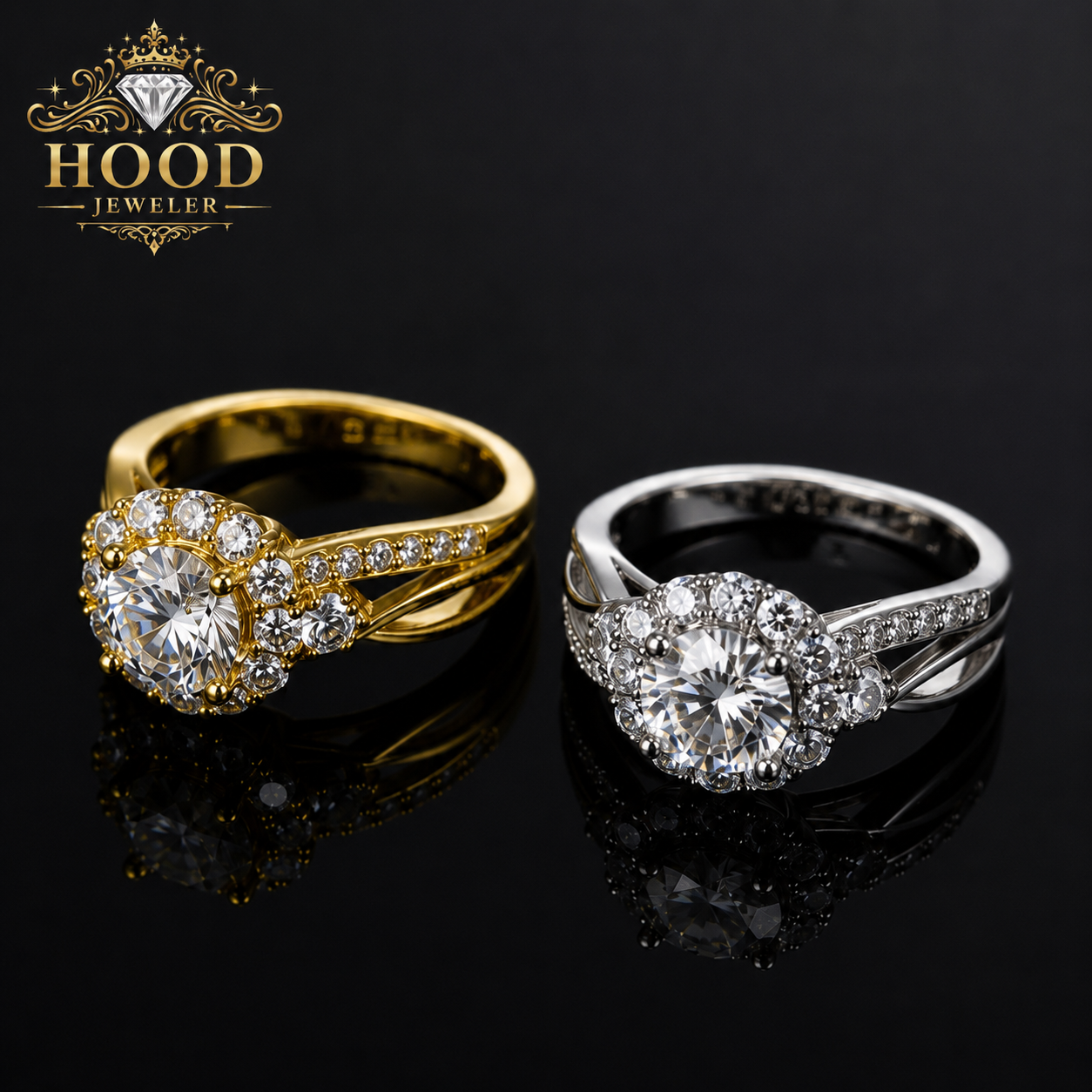 Ronde Moissanite Halo Verlovingsring — 925 Zilver