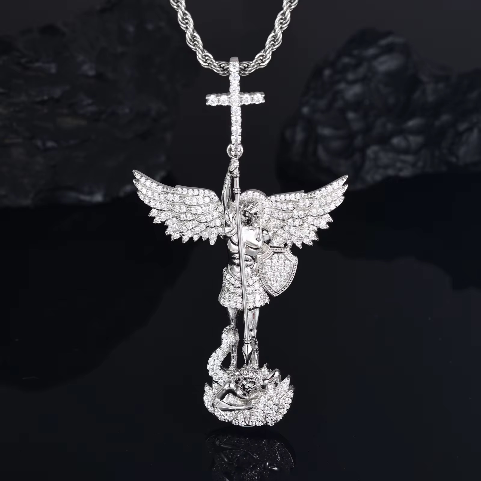 Guardian Angel Pendant — HoodJeweler VVS moissanite close-up
