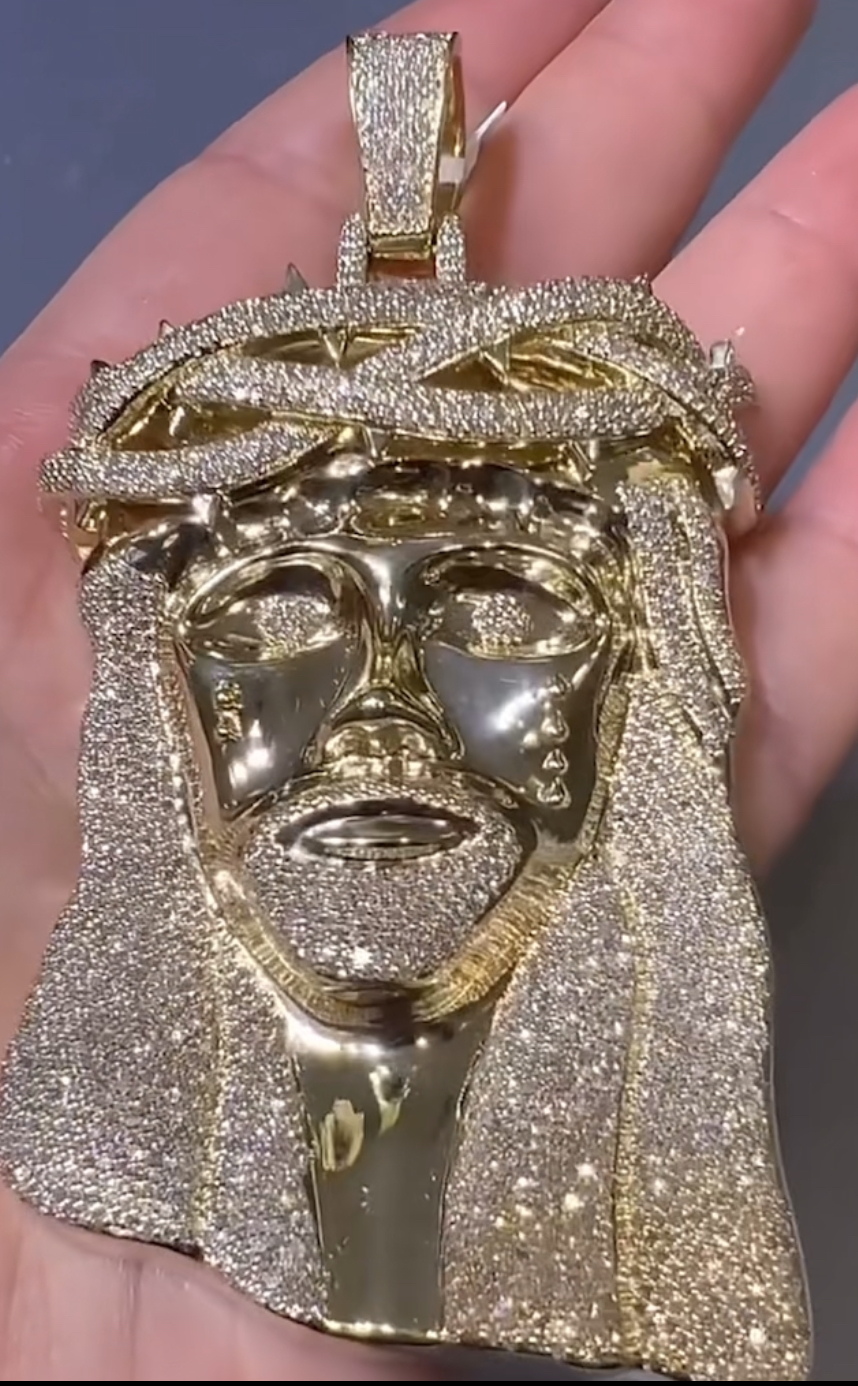 Iced Gold Plated Jesus Piece Pendant — 925 Silver & Moissanite